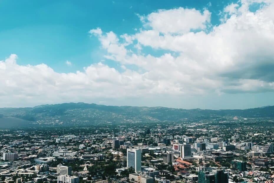 Aerial view of Kingston with the Blue Mountains behind