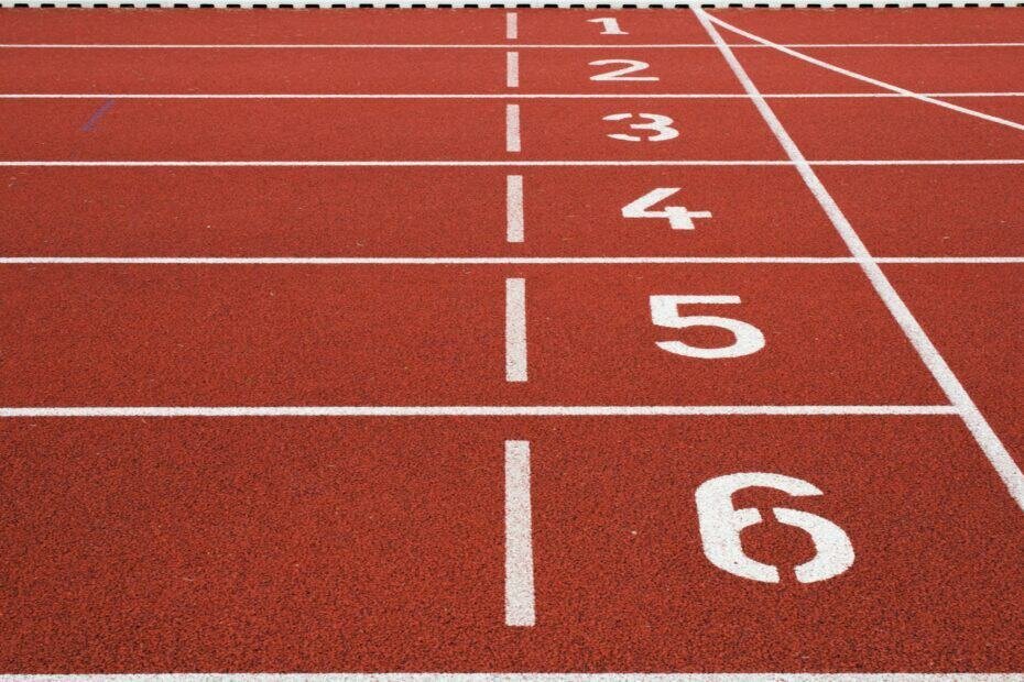 Numbered lanes on a running track