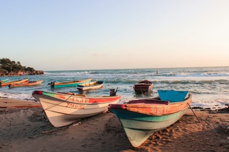 Fishing boats on the sand at Treasure Beach, St Elizabeth